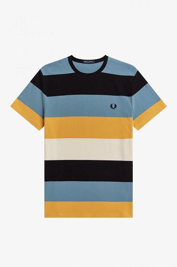 Grey Blue Fred Perry Bold Stripe Men's T Shirts | PH 1633XYUF